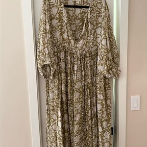 Daughters of India Olive and Cream Floral Dress